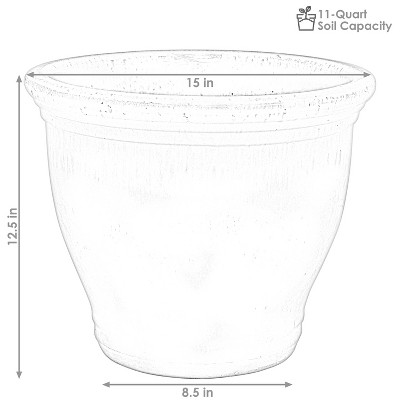 Sunnydaze Studio 15" High-Fired Glazed Gray Ceramic Planter