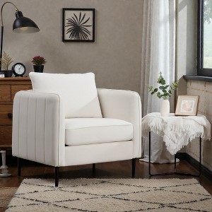 Mshliw Velvet Accent Chair with Upholstered Cushion, Modern Single Sofa Chair with Metal Legs and Pillow for Living Room Bedroom or Office - 1 of 4