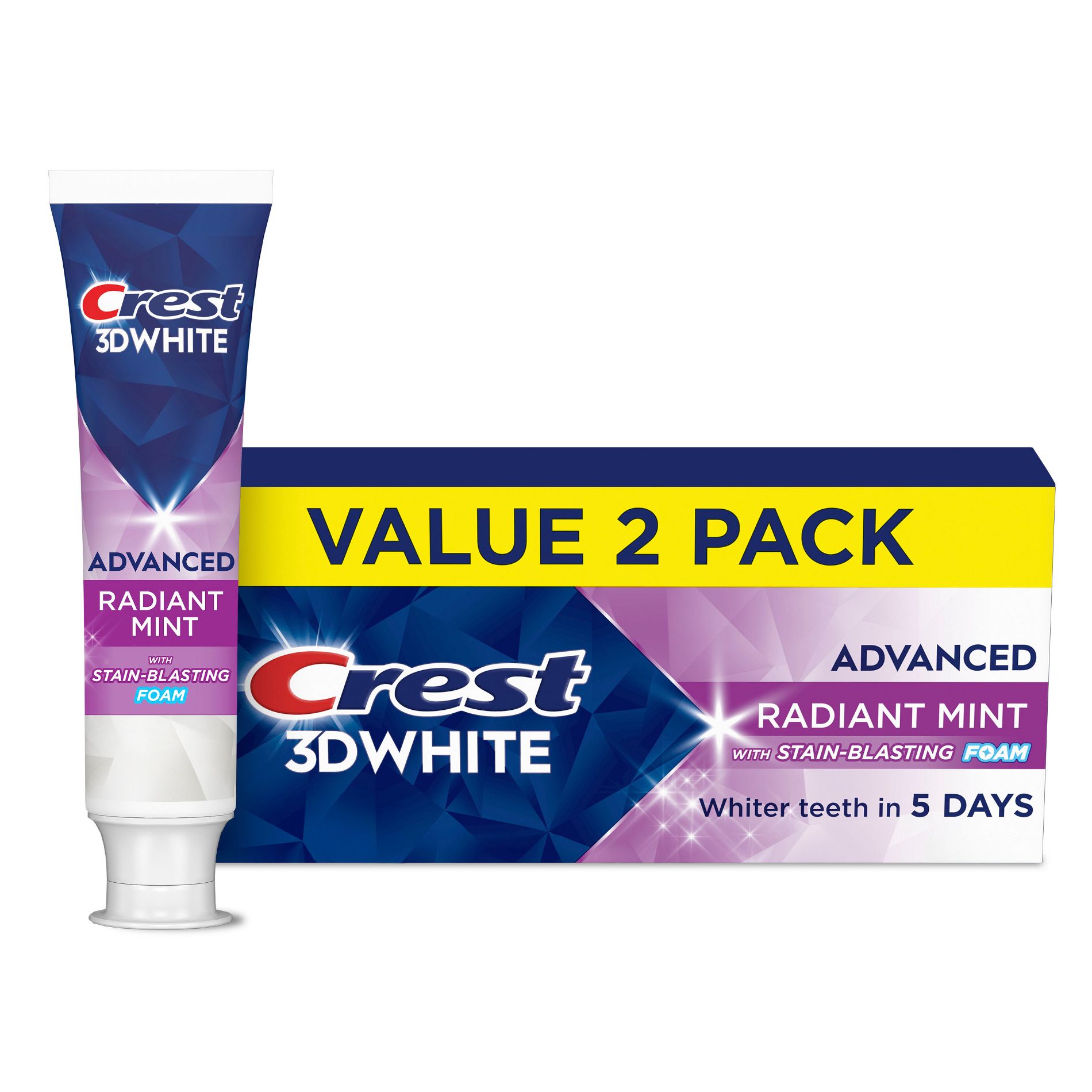 Crest Toothpaste 3D White Advanced Tooth Whitening - Radiant Mint - 3.3oz/2pk