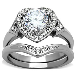 Slickblue Women's Polished Stainless Steel Ring with Clear CZ - Heart-Shaped Halo, Sizes 5-10 - 1 of 4