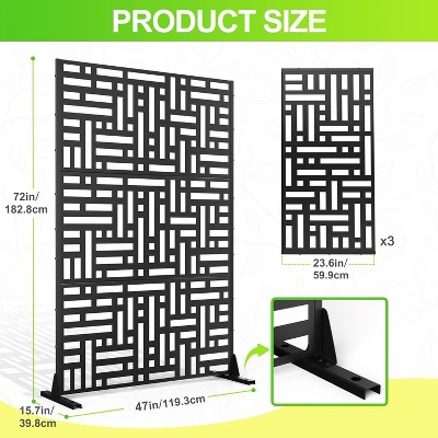 Metal Privacy Screen Outdoor 71"x47", Freestanding Decorative Privacy Fence Panel for Patio, Balcony, Deck, Garden, Black