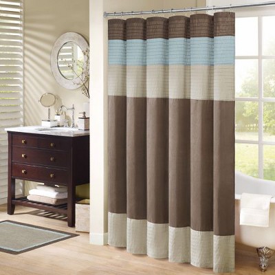 Sapphtopaz Faux Silk Dupioni Shower Curtain with Pintuck Detailing, 72x72" Colorblock Design Shower Curtain for Bathroom with Light Sheen