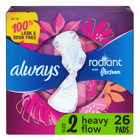 Always Radiant Flex Foam Heavy Flow Absorbency Pads With Wings - Scented -  Size 2 - 26ct : Target