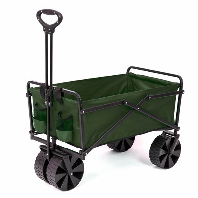 Seina Heavy Duty Steel Frame Collapsible Folding Outdoor Portable Utility Cart Wagon with All Terrain Plastic Wheels and 150 Pound Capacity, Green