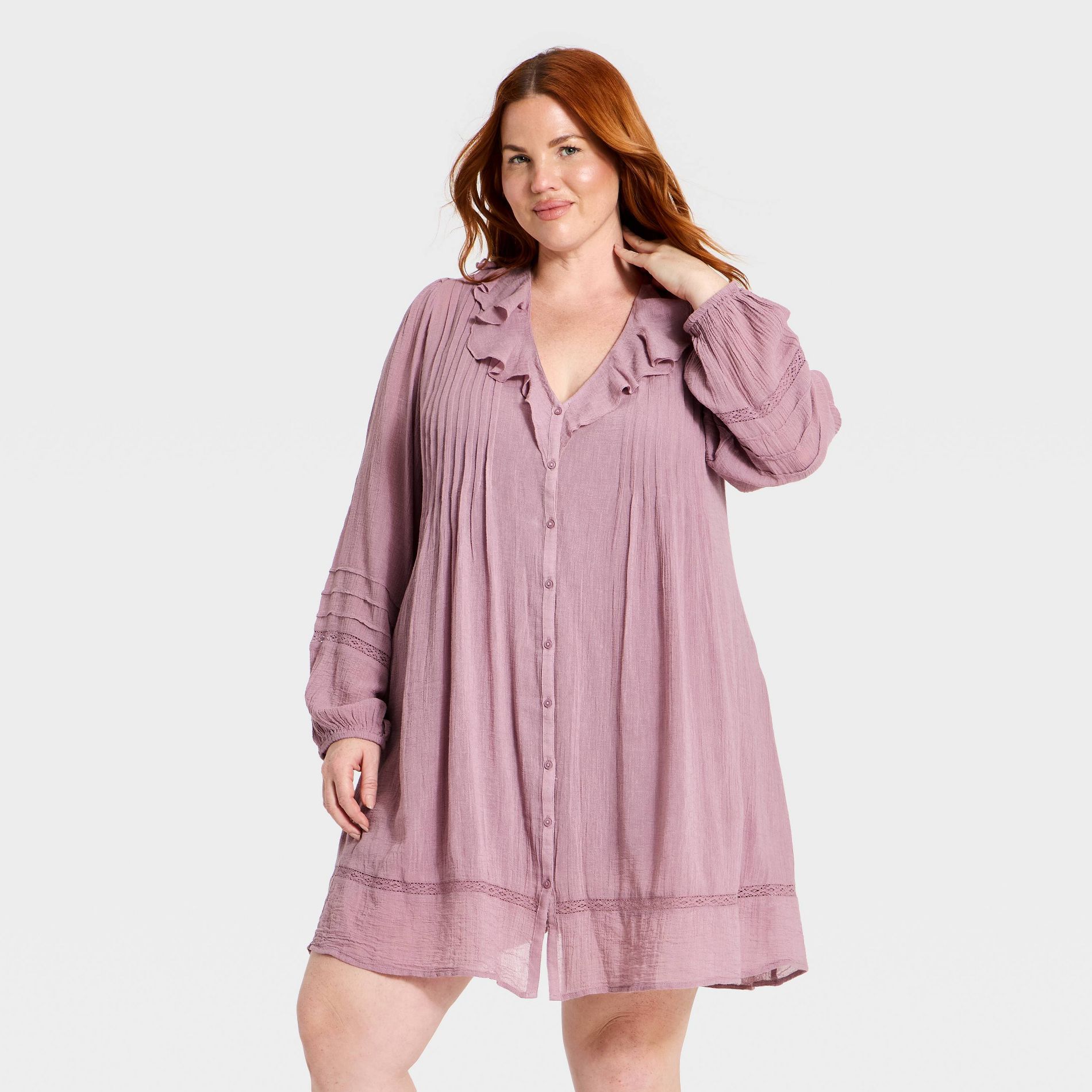 Women's Long Sleeve Ruffle Mini Dress - Universal Thread™ Mauve XXL