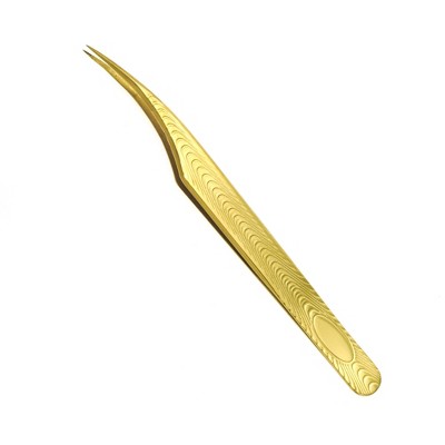 Unique Bargains Women's Portable Dolphin Eyelash Extension Tweezers Gold Tone 1 Pc