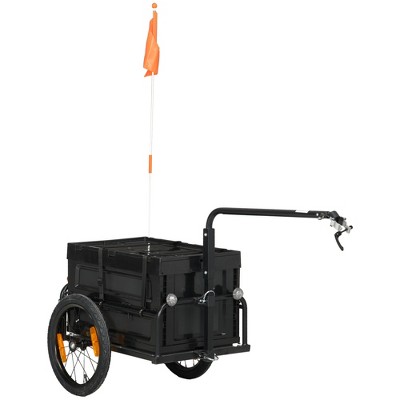 Aosom Bike Trailer Bicycle Cargo Trailer Wagon with Removable Storage Box, Galvanized Bottom