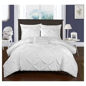 Whitley Pinch Pleated & Ruffled Duvet Cover Set 8 Piece (King) White - Chic Home Design