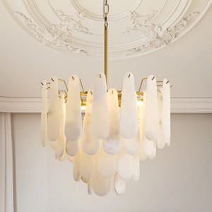 21.7" 4-Tiers Luxury Round Alabaster Chandeliers - 1 of 4