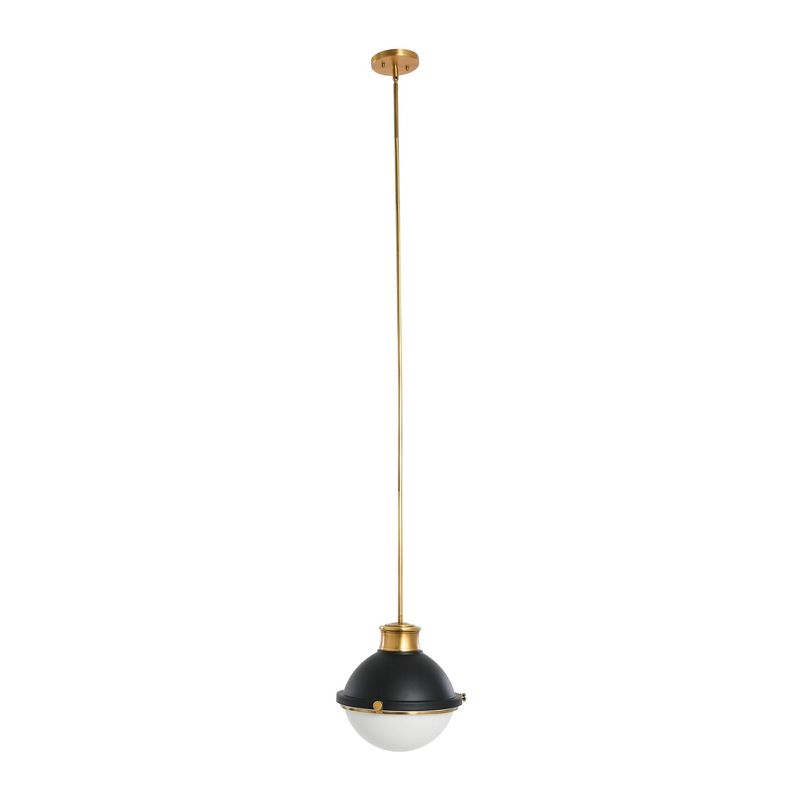 Robert Stevenson Lighting Cameron 2-Tone Metal and Frosted Glass Ceiling Light Matte Black and Natural Brass, 1 of 8