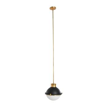 Robert Stevenson Lighting Cameron 2-Tone Metal and Frosted Glass Ceiling Light Matte Black and Natural Brass