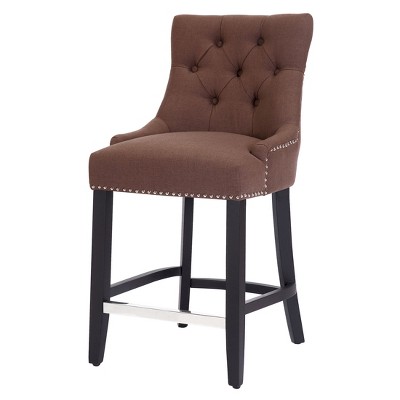 WestinTrends 29" Brown Linen Tufted Wingback Bar Stool Set