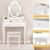 Angel Sar White Vanity Set with Vanity Stool & Carved Patterns, Makeup Vanity Desk with Rotatable Mirror - 3 of 4
