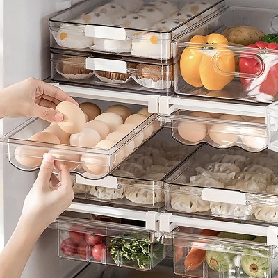Refrigerator Organizer Bins - Large Capacity Egg Holder Tray, Clear Plastic Container Drawer for Egg Organization