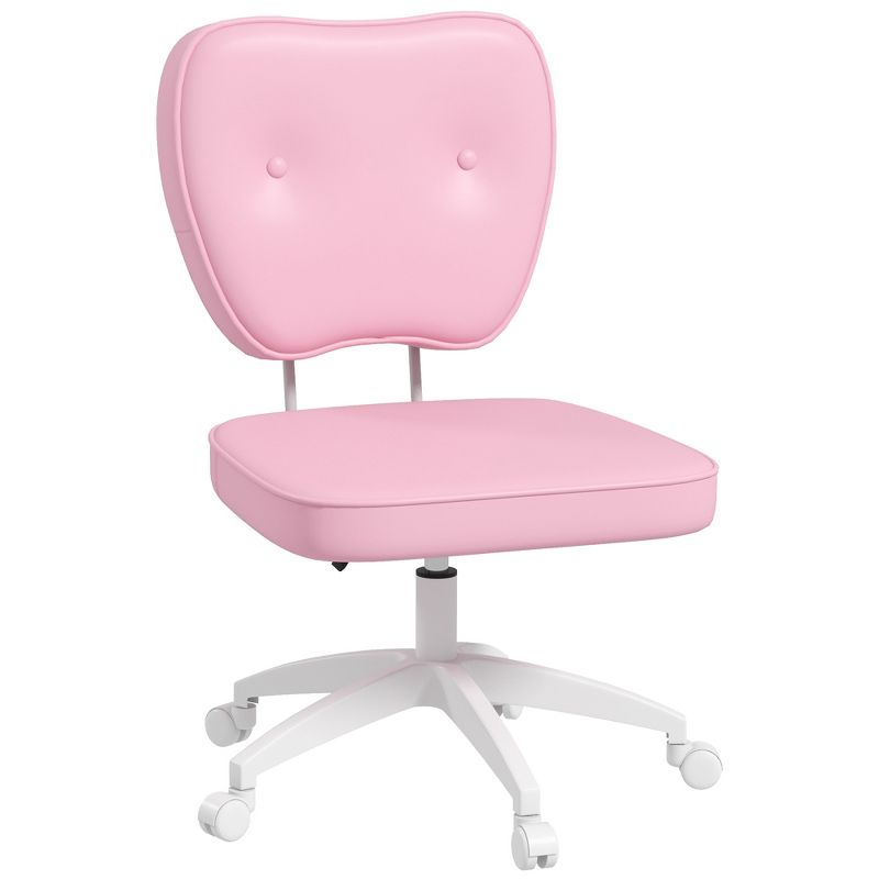 Vinsetto Faux Leather Office Chair with Adjustable Height, Wheels, Armless Comfy Computer Chair, Pink, 1 of 7