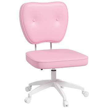 Vinsetto Faux Leather Office Chair with Adjustable Height, Wheels, Armless Comfy Computer Chair, Pink