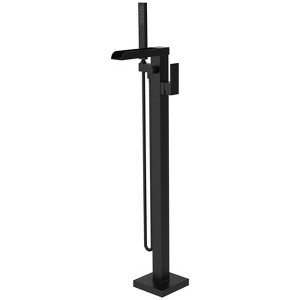 DOMETOUR Thermostatic Freestanding Bathtub Faucet Waterfall Tub Filler Black Floor Mount Brass Bathroom Faucets with Hand Shower - 1 of 4