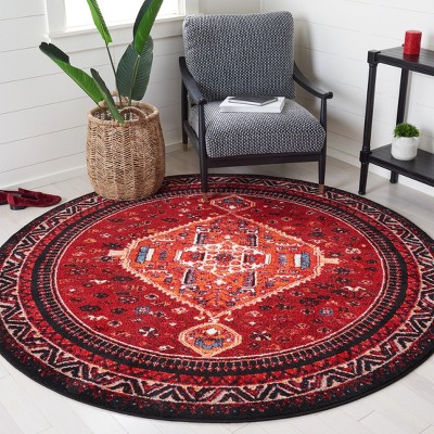 Antiquity Charm 79" Round Black Synthetic Area Rug