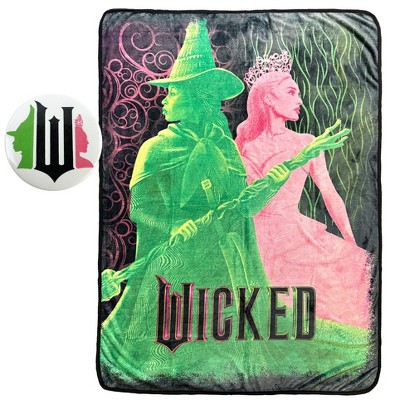 Wicked Blanket With Matching Button Elphaba and Galinda Throw 45" X 60"