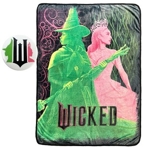 Wicked Blanket With Matching Button Elphaba and Galinda Throw 45" X 60" - 1 of 4
