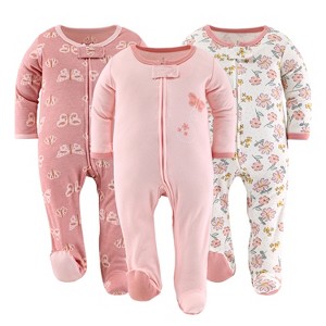 The Peanutshell Boho Floral Butterfly Footed Baby Sleepers for Girls, 3-Pack, Newborn to 9 Months - 1 of 4