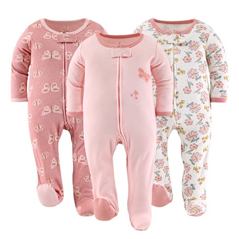 The Peanutshell Boho Floral Butterfly Footed Baby Sleepers For