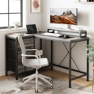 L Shaped Gaming Desk with 3 Drawers, Reversible Home Office Desks with Power Outlets, Computer Desk with USB Port and Host Stand, Corner Desk - 1 of 4