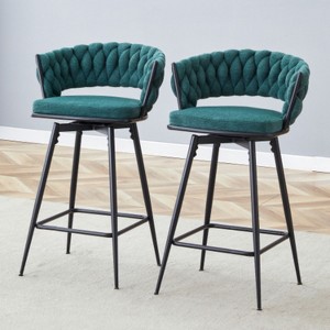 green 2-pack swivel bar stools with breathable cotton-linen cushions and rust-proof electroplated metal frames. - 1 of 4