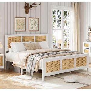 Whizmax Rattan Bed Frame with Headboard, Bed Frame with Strong Metal Slats Support, Noise-Free Design, No Box Spring Needed - 1 of 4