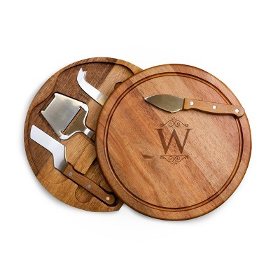 Picnic Time Monogram Acacia Wood Circo Cheese Cutting Board and Tools Set - W