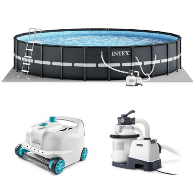 Intex Ultra XTR Framed Swimming Pool, Above Ground 18' x 52" Round Pool Set with 700 GPH Filter Pump and Robot Pool Vacuum Cleaner with 21 Inch Hose