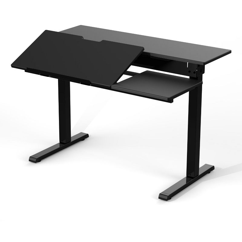 Stand Up Desk Store 40" Manual Adjustable Height Split Level Drafting Table Ergonomic Desk with Monitor Shelf (Black/Black), 3 of 5