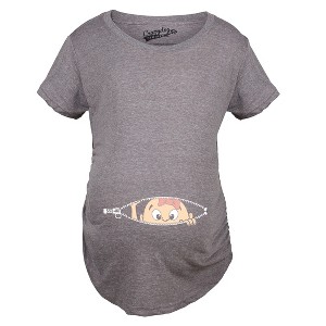 Maternity Baby Girl Peeking Pink Bow New Baby Announcement Pregnancy T shirt - Crazy Dog Maternity T Shirt - 1 of 4