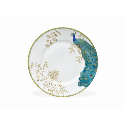 Peacock Garden White Porcelain 16-Piece Dinnerware Set with Gold Accents