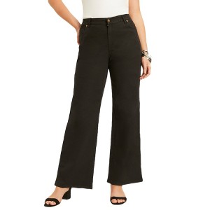 June + Vie by Roaman's Women's Plus Size Curvie Fit Wide-Leg Jeans - 1 of 4