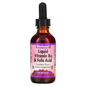 Bluebonnet Nutrition Liquid Vitamin B-12 & Folic Acid, Raspberry , 2 fl oz (59 ml) - 1 of 2