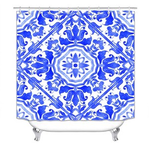 Blue Flower Pattern Shower Curtains for Bathroom Waterproof Fabric Bath Curtain Durable Soft Stylish Bathroom Decor 72x72 Inch - 1 of 1