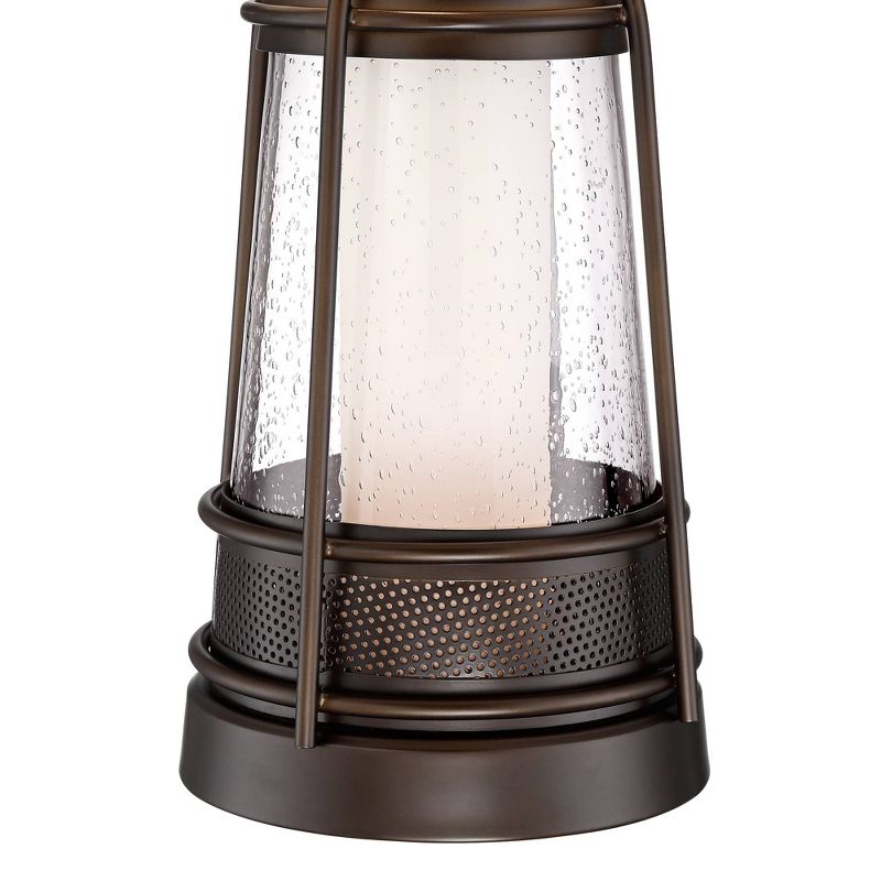 Franklin Iron Works Hugh Industrial Rustic Table Lamp 26" High Bronze Seeded Glass with Table Top Dimmer LED Nightlight Off White Shade for Bedroom, 5 of 9
