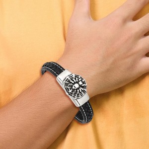 Chisel Stainless Steel Antiqued and Polished Spider Black Braided Faux Leather 8.5" Bracelet - 1 of 4