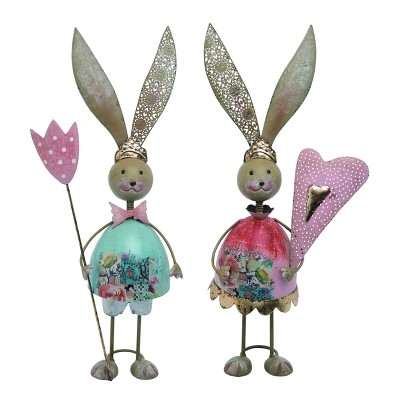 Transpac Metal Fairytale Easter Bunny Set of 2 Home Decorations Tabletop Mantel