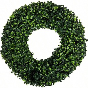 16.5 - Inch Round Boxwood Wreath Artificial Spring Summer Fall Winter Outdoor Indoor Front Door Wreath Durable Green Resistant - 1 of 4