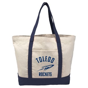 University of Toledo Arched School Name Canvas Tote Bag With External Pocket, Reusable Shoulder Bag for Shopping, School, Beach - 1 of 4
