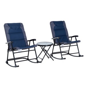 Aghana Digitals 3-Piece Outdoor Folding Rocking Furniture Set with Padded Seats, Tempered Glass - 1 of 4