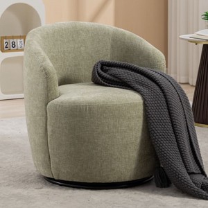 CAVINAS Chenille Fabric Swivel Accent Armchair, Barrel Chair with Black Powder Coating Metal Ring, for Living Room, Bedroom, Dining Room - 1 of 4