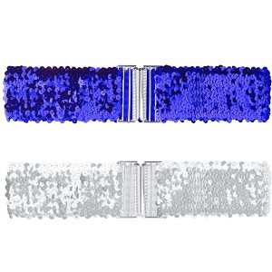 Allegra K Women's Halloween Wide Waist Belts Interlock Buckles Sequins Decor Stretchy Belts 2Pcs - 1 of 4