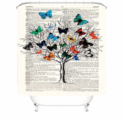 Newspaper Butterfly Tree Shower Curtains for Bathroom Waterproof Fabric Bath Curtain Durable Soft Stylish Bathroom Decor 72x72 Inch
