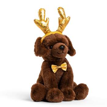 FAO Schwarz Cheers 4 Antlers Chocolate Labrador 12" Stuffed Animal with Removable Wear-and-Share Ears