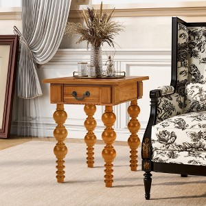 GDFStudio Daniel Vintage Rectangular Rubberwood Side Table with 1 Drawer - 1 of 4