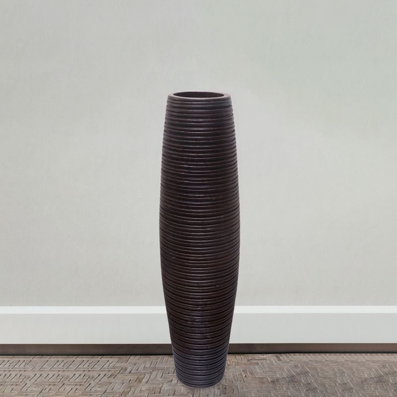 Uniquewise Brown Decorative Contemporary Mango Wood Ribbed Design Round Floor Vase, 31 Inch, 5 of 9
