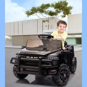 12V Ride on Truck Car, Licensed RAM Pickup Car w/Remote Control, Battery Powered Electric Car with Music, Spring Suspension, 3 Speeds, LED Lights - 1 of 4